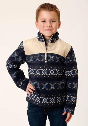 BOYS POLAR FLEECE  NAVY AZTEC PRINT PULLOVER