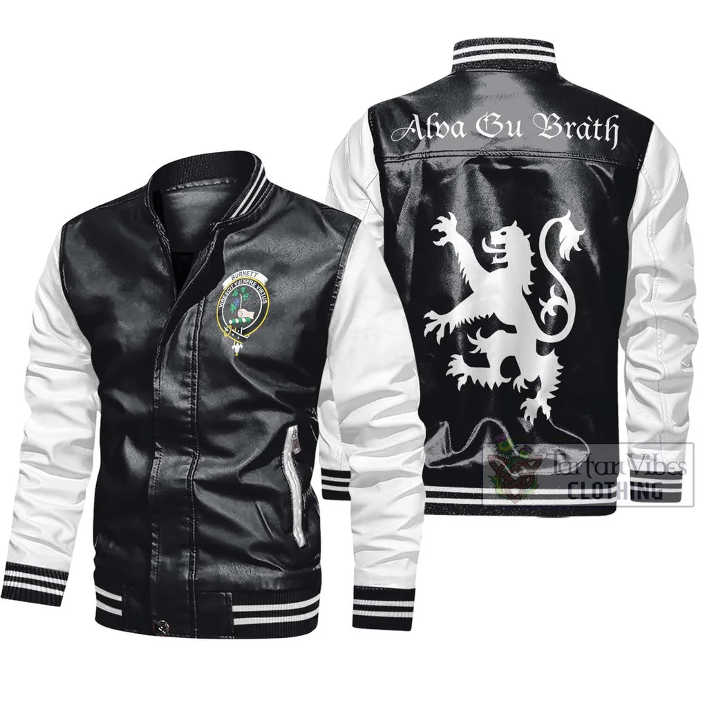 Burnett Family Crest Leather Bomber Jacket Lion Rampant Alba Gu Brath Style