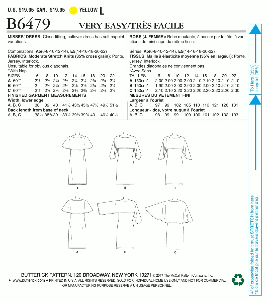 Butterick Pattern B6479 Misses' Pullover Dresses with Attached Capelets
