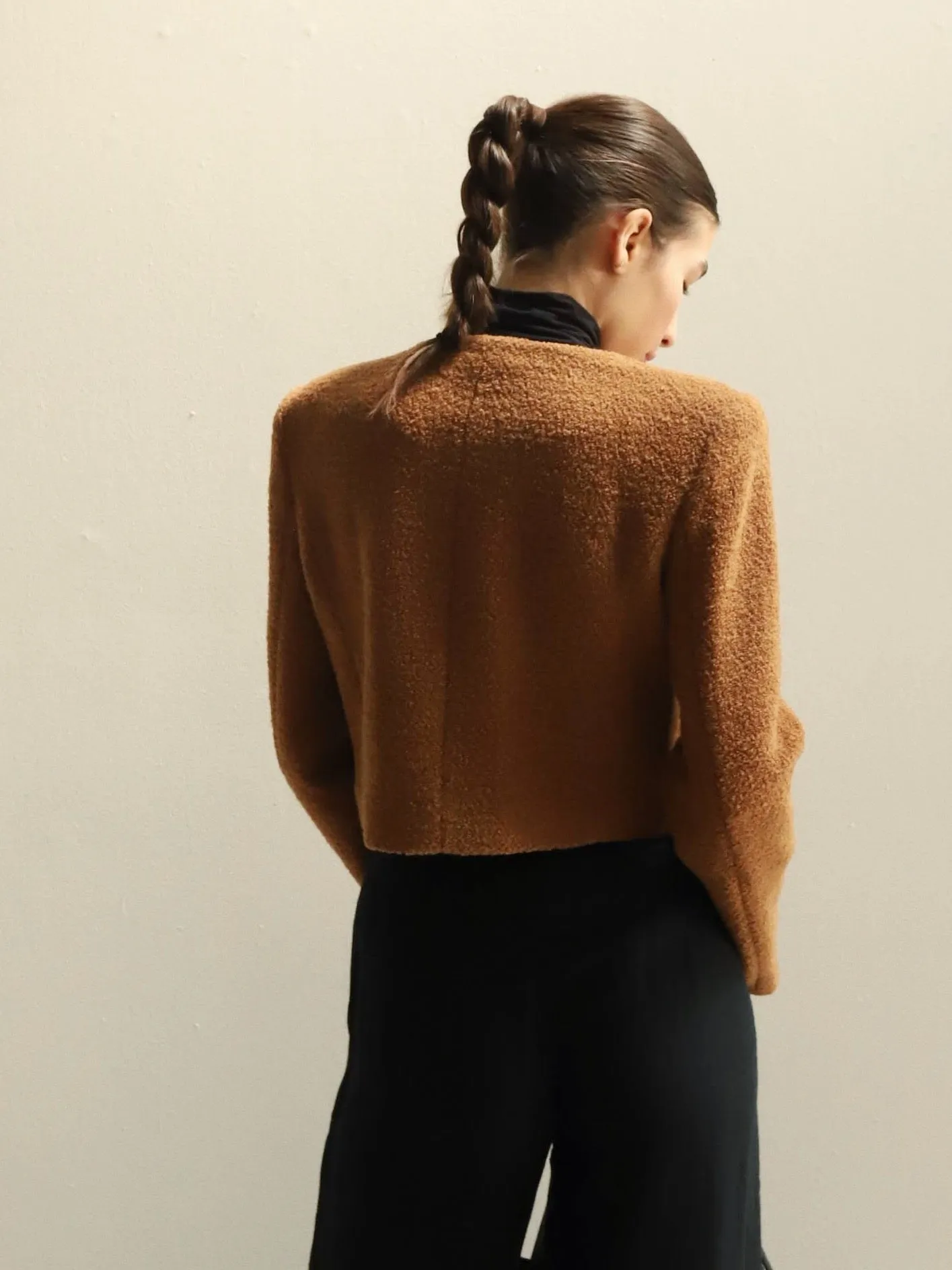 Camel Wool Boucle Cropped Jacket