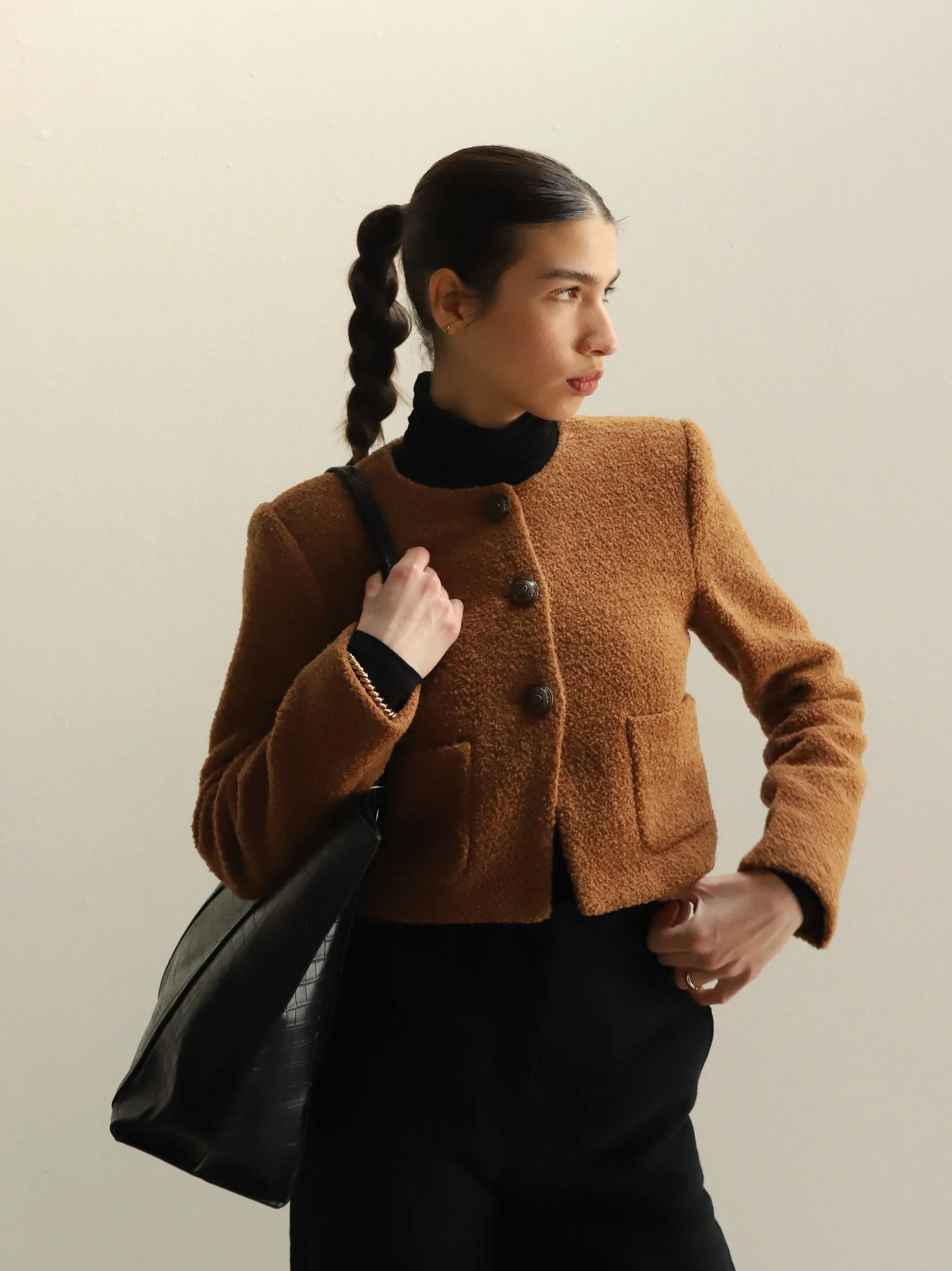 Camel Wool Boucle Cropped Jacket