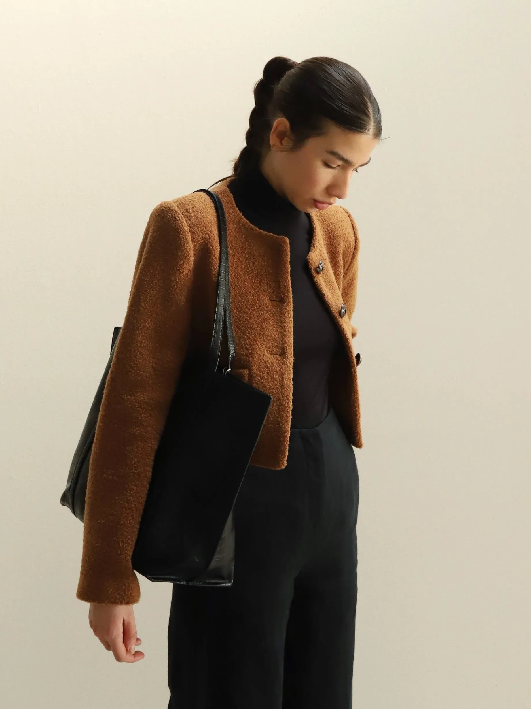 Camel Wool Boucle Cropped Jacket