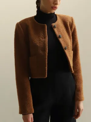 Camel Wool Boucle Cropped Jacket