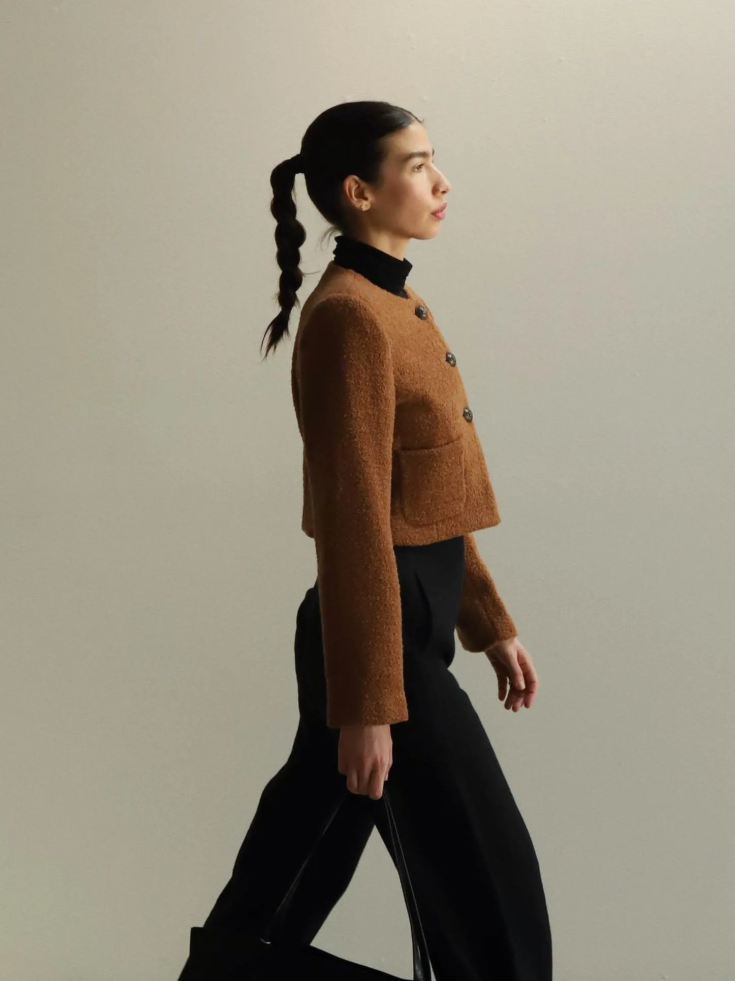 Camel Wool Boucle Cropped Jacket