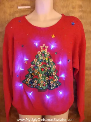 Cheesy Light Up Ugly Xmas Sweater with Tree