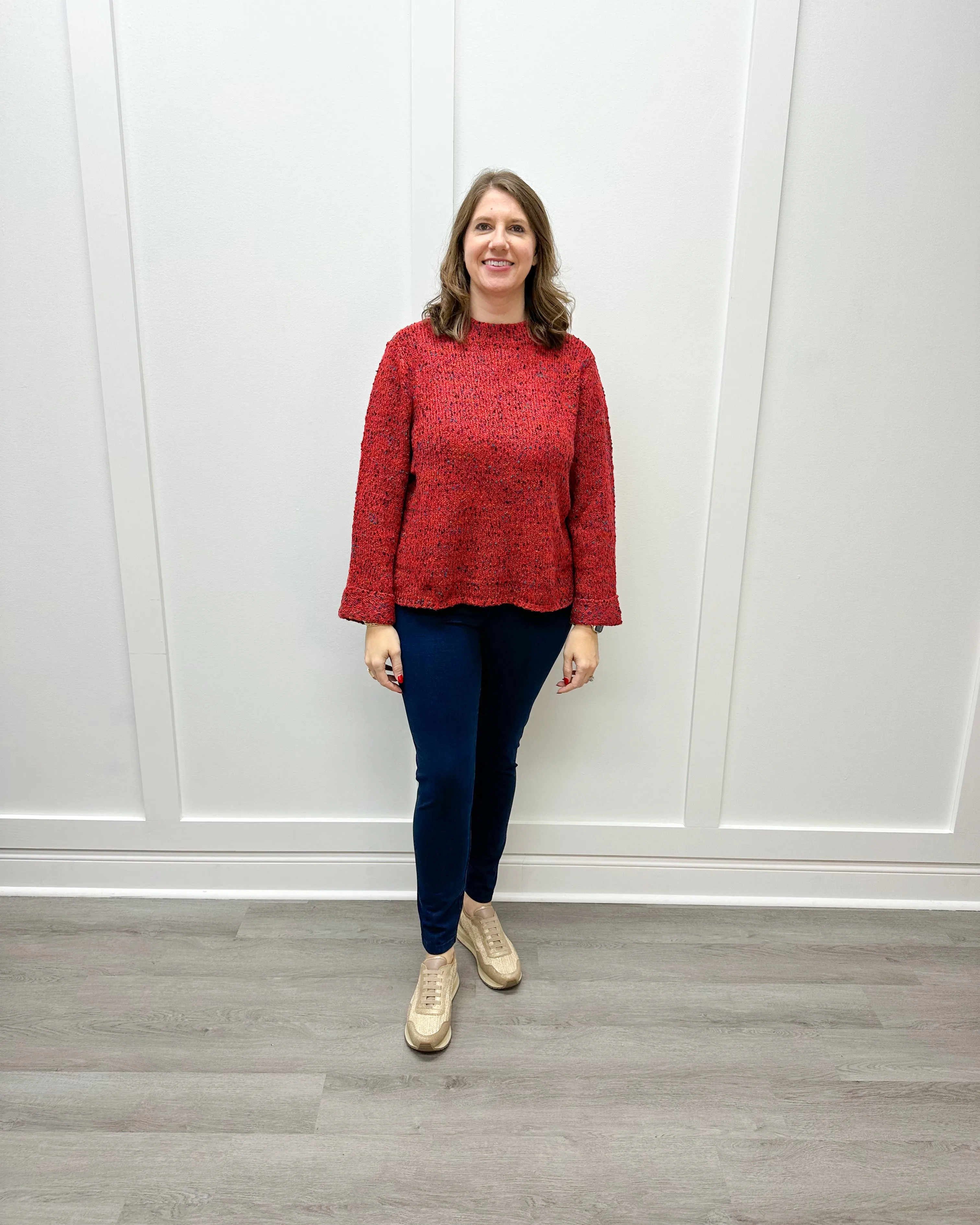 Confetti Funnel Neck Pullover - Apple