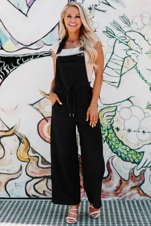 Contagious Smiles Wide Leg French Terry Overalls (Black)
