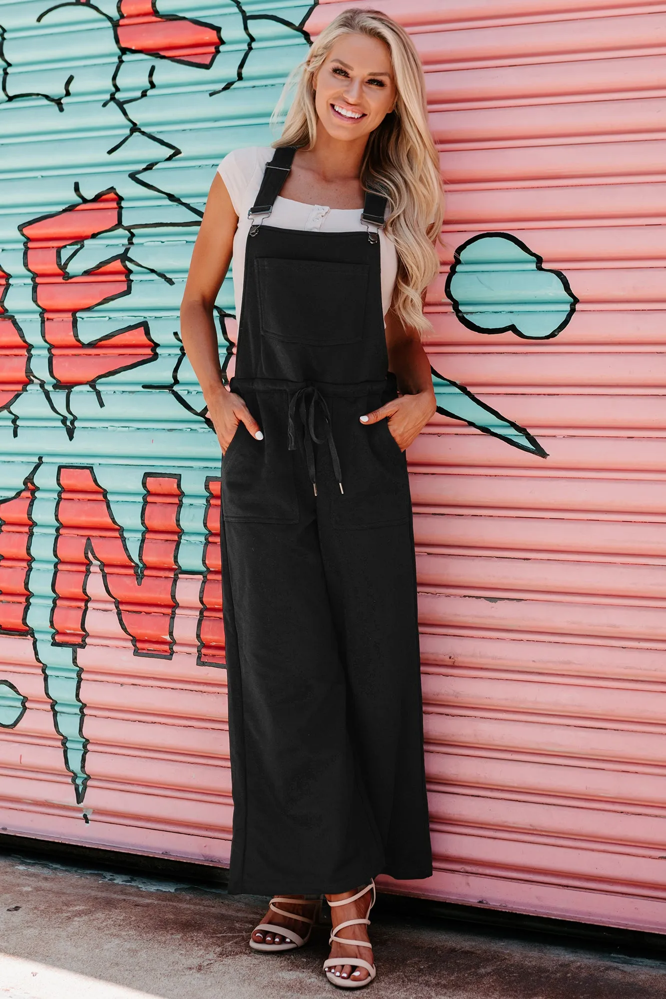 Contagious Smiles Wide Leg French Terry Overalls (Black)