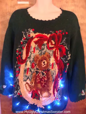 Corny Teddy Bear and Bow Light Up Ugly Xmas Sweater