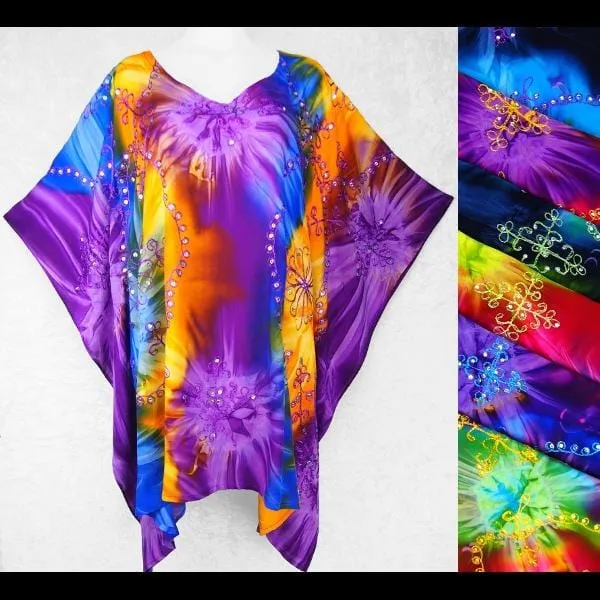 Cosmic Tie-Dye Embroidered Kaftan