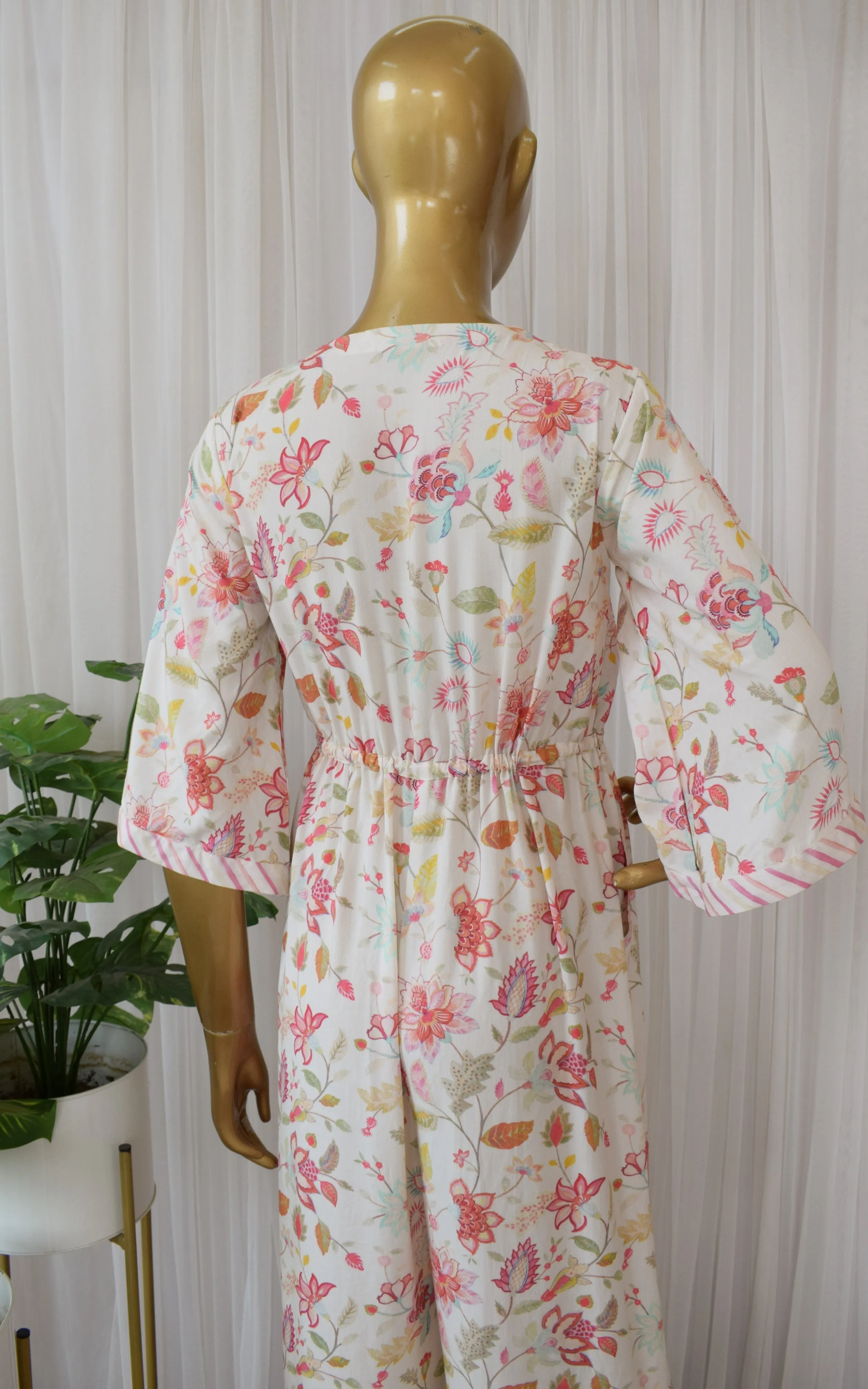 Cream Floral Print Cotton Jumpsuit