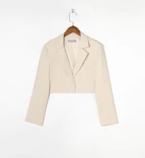 Cropped Collared Long Sleeve Blazer Jacket