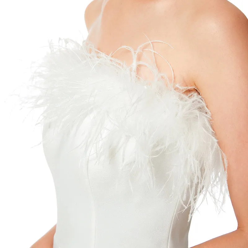 D041 Women solid crepe feather-trimmed off-shoulder party jumpsuit