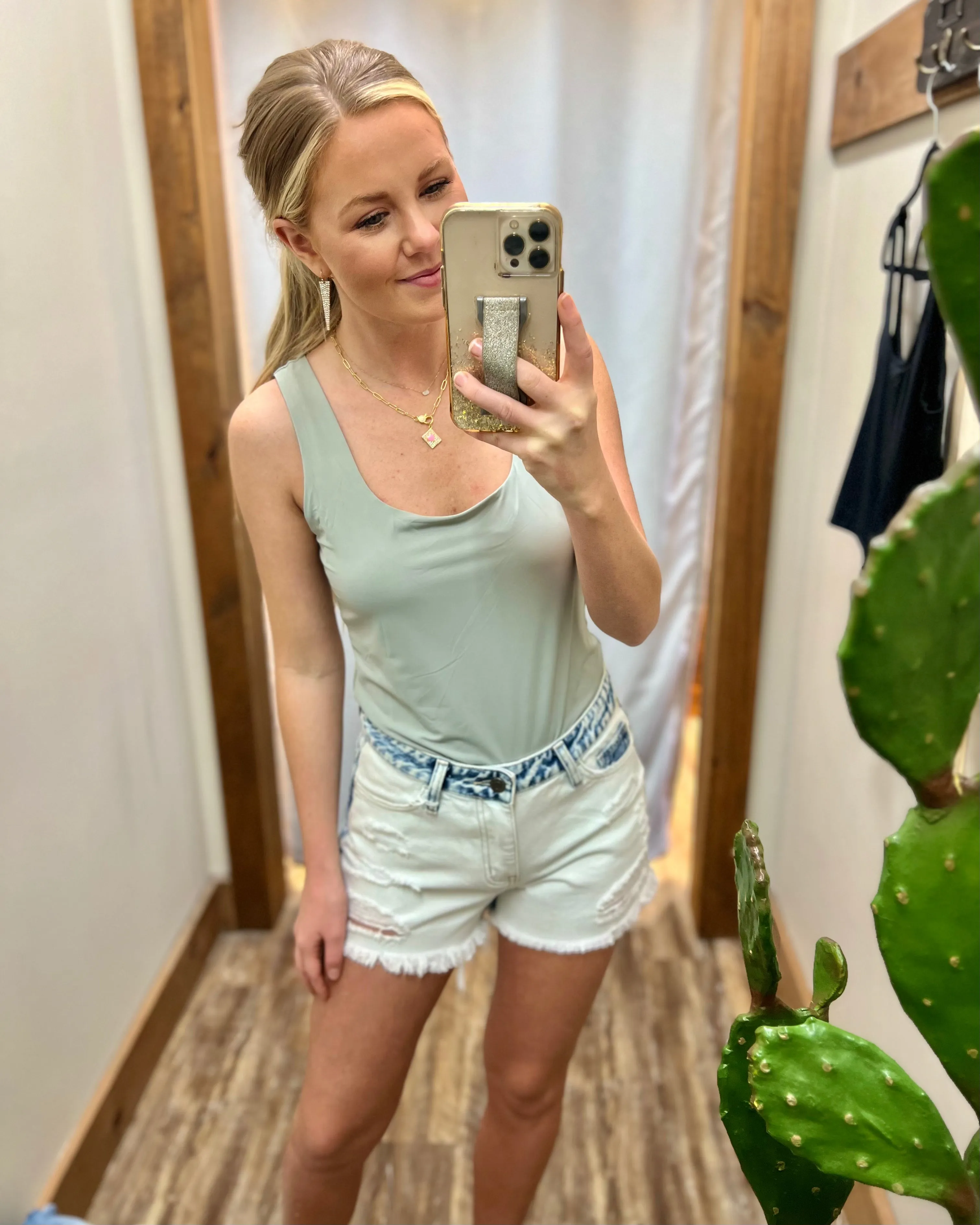 Days Off Soft Sage Square Neck Fitted Bodysuit