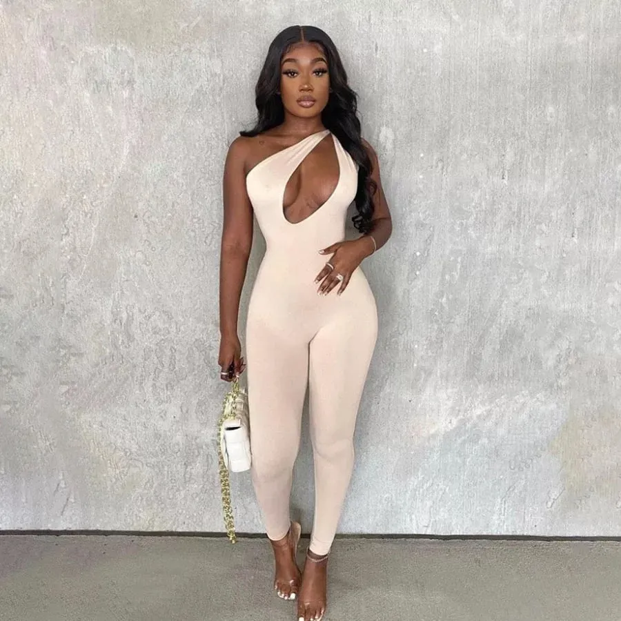 Deep v Cut detail bodycon jumpsuit