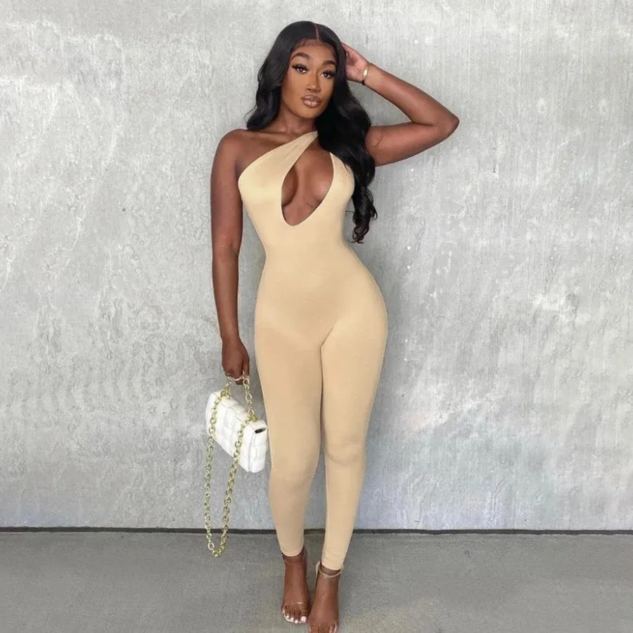 Deep v Cut detail bodycon jumpsuit