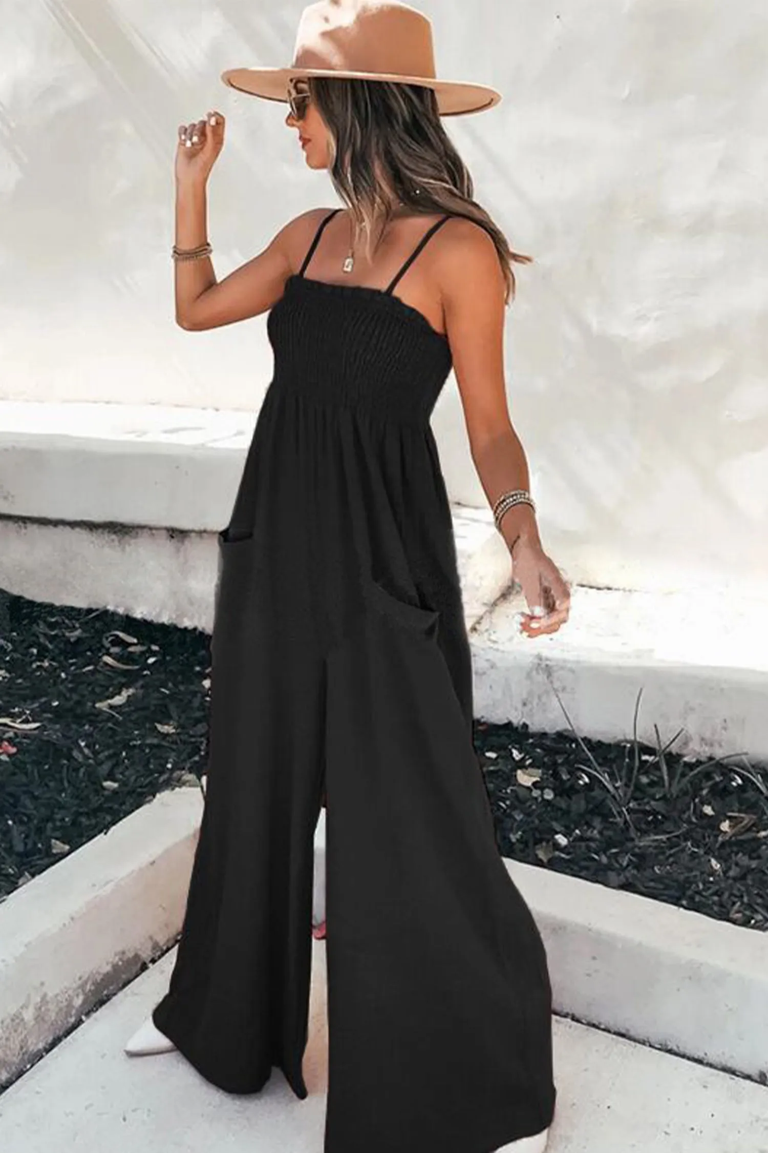 Demetria Square Neck Smocking Jumpsuit
