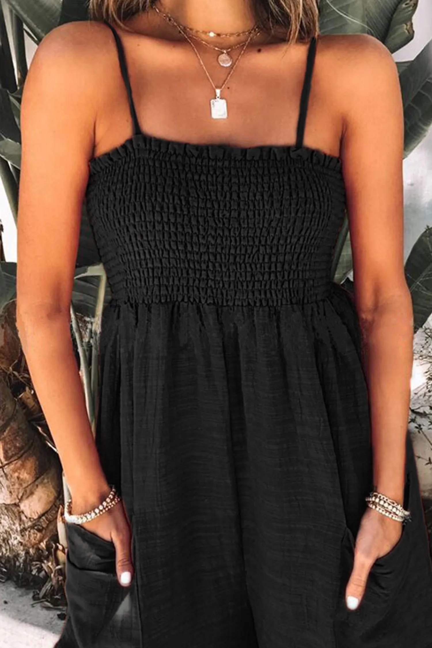 Demetria Square Neck Smocking Jumpsuit