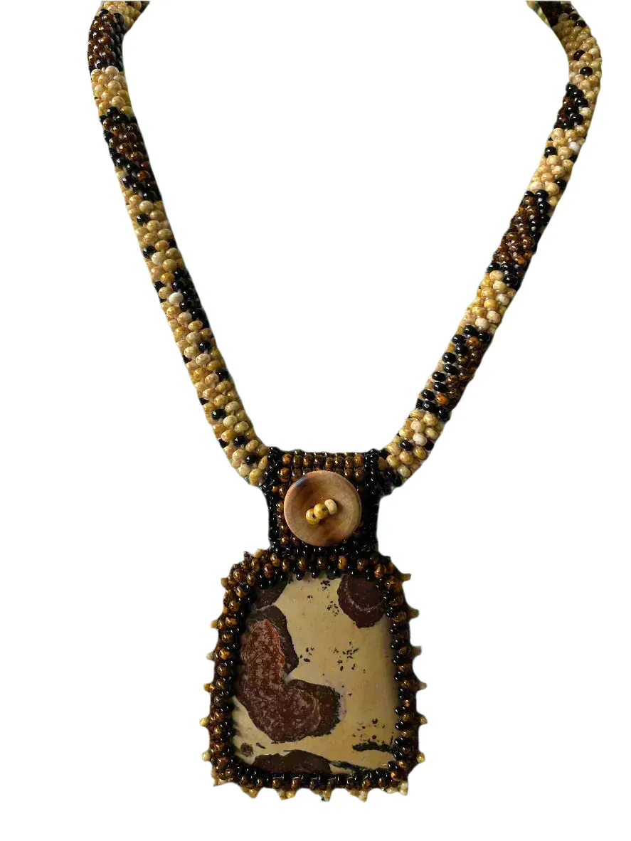 Dendritic Jasper with Crochet Beaded Rope with Button