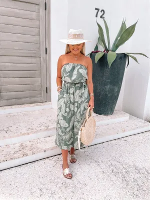 Dress Forum Olive Green Strapless Belted Jumpsuit NWT- Size S (sold out online)