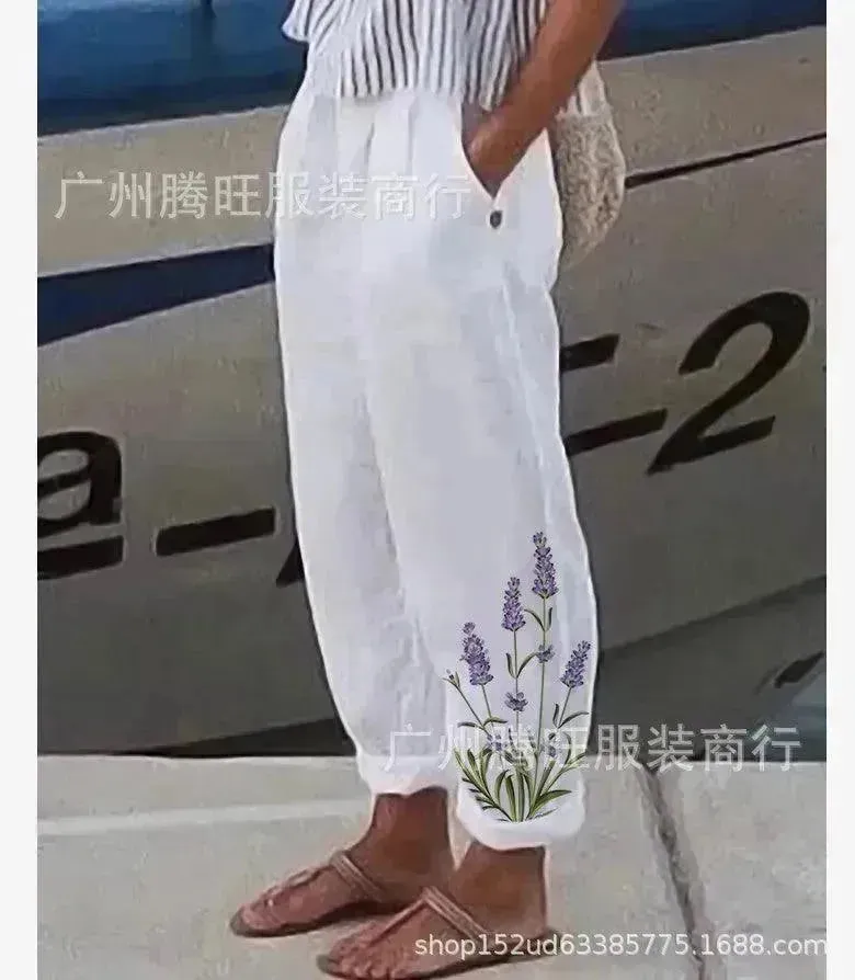 Elegant Cotton And Linen Floral Print Casual Jumpsuit