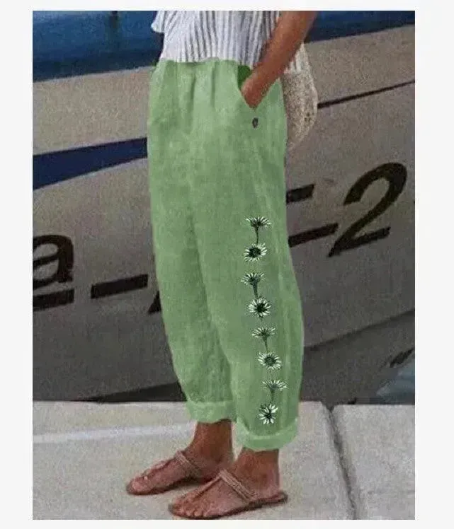 Elegant Cotton And Linen Floral Print Casual Jumpsuit