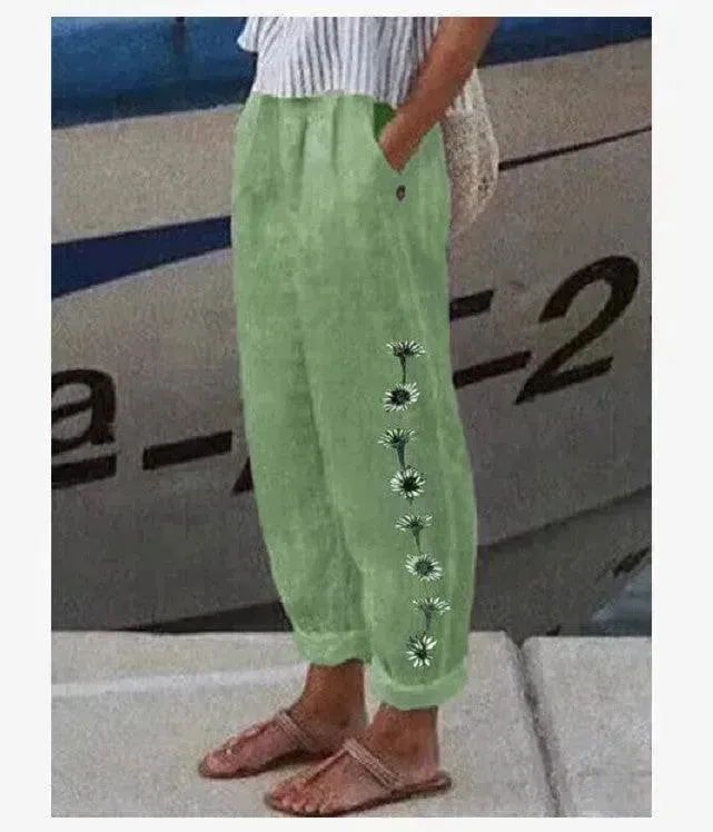 Elegant Cotton And Linen Floral Print Casual Jumpsuit