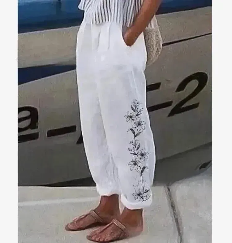 Elegant Cotton And Linen Floral Print Casual Jumpsuit