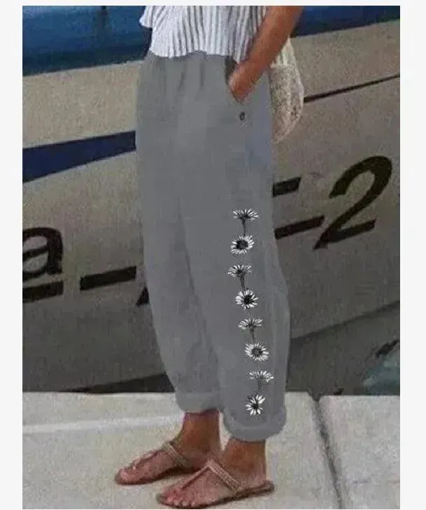 Elegant Cotton And Linen Floral Print Casual Jumpsuit