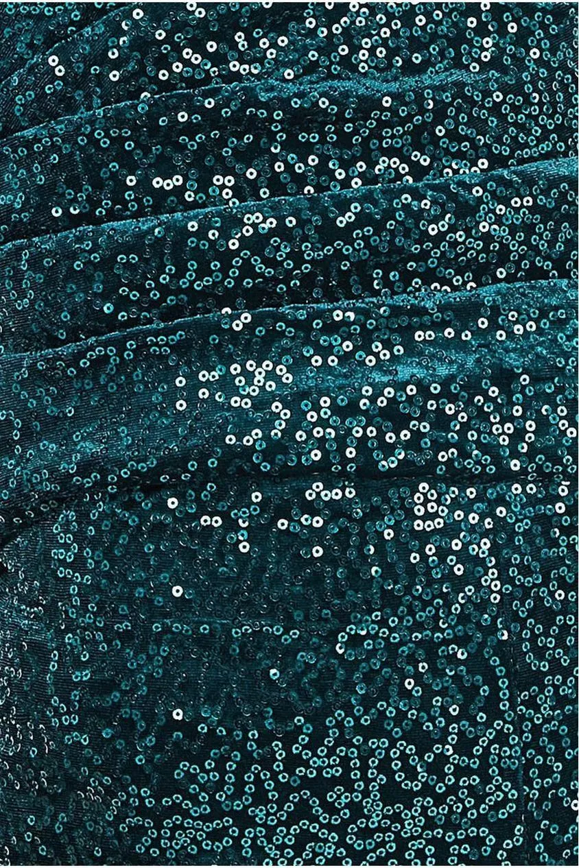 Goddiva Sequin Velvet Bardot Jumpsuit - Emerald Green