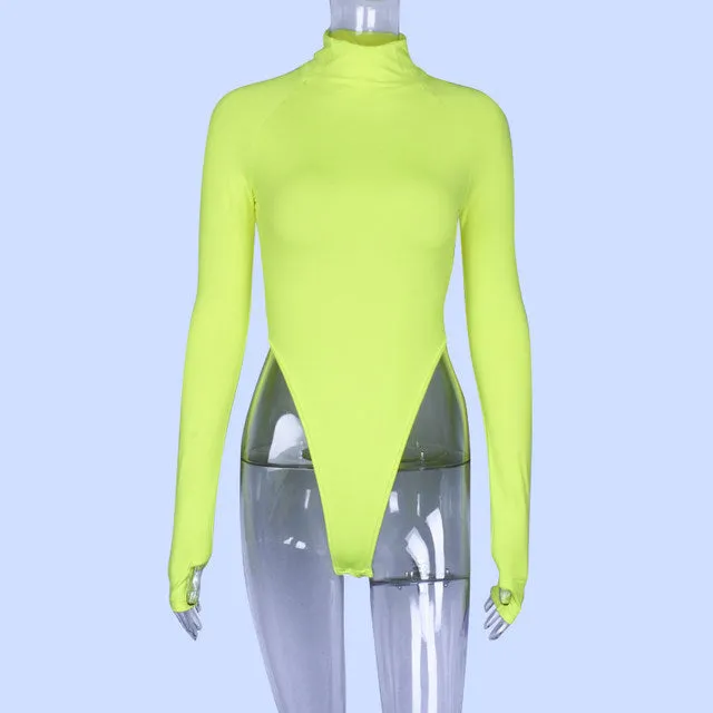 High cut neon long sleeve bodysuit