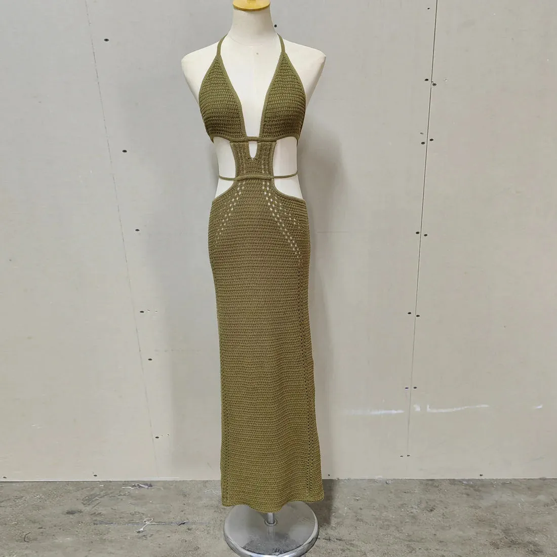 Hip Wrap Sexy Pure Hollow Slim Streetwear Midi Dresses