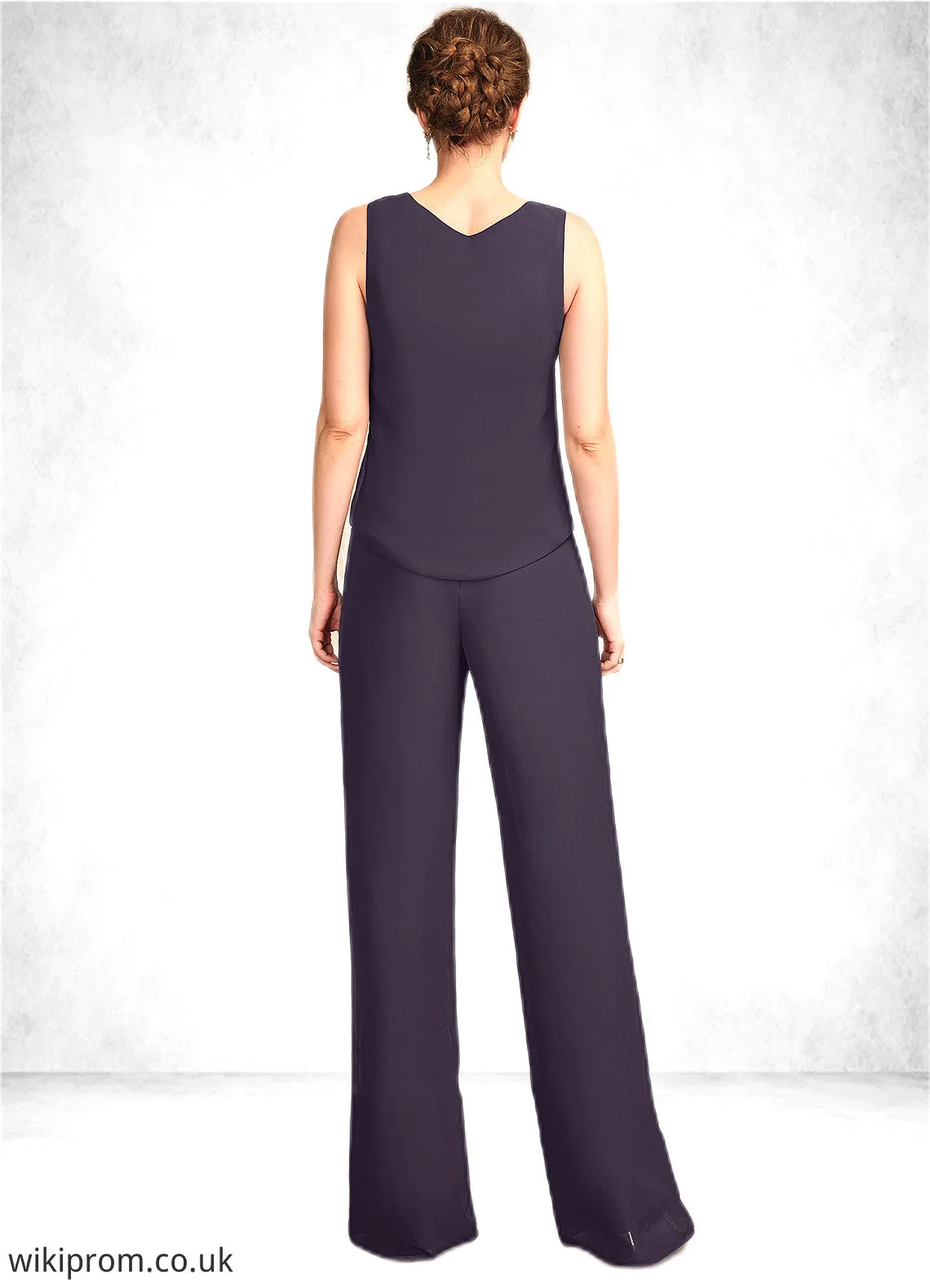 Janice Jumpsuit/Pantsuit Scoop Neck Floor-Length Chiffon Lace Mother of the Bride Dress With Sequins SWK126P0015010