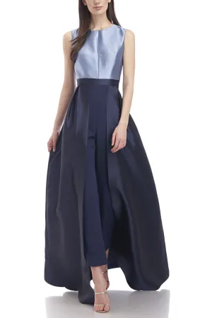Kay Unger Jewel Neck Sleeveless Zipper Back Seamed Bodice Stretch Crepe Ankle Pants Walk Thru Twill Jumpsuit