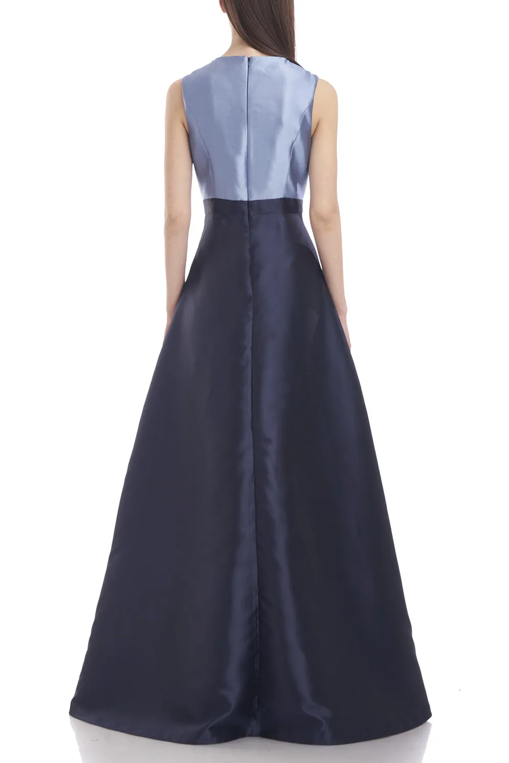 Kay Unger Jewel Neck Sleeveless Zipper Back Seamed Bodice Stretch Crepe Ankle Pants Walk Thru Twill Jumpsuit
