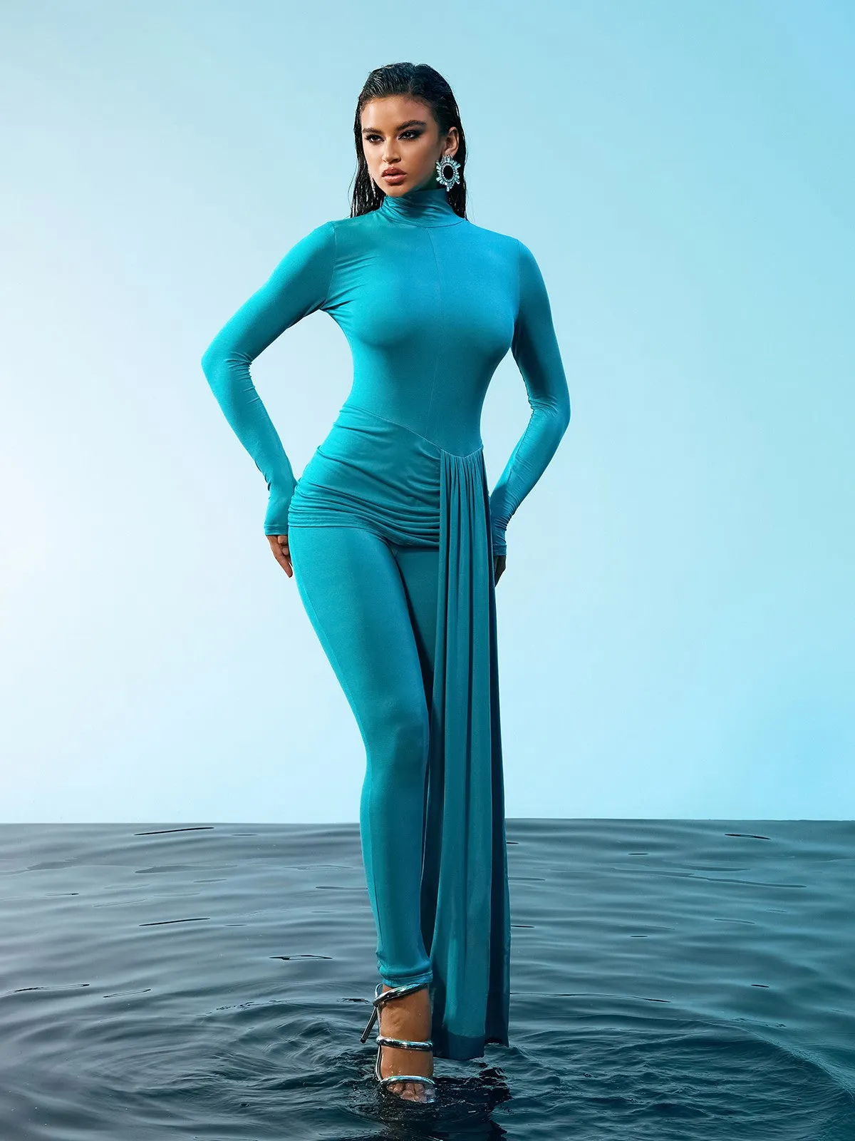 Kayden Long Sleeve Draped Jumpsuit