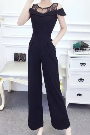 Ketty More Women High Waist Superb Solid Colored Round Neck Off-Shoulder Flying Sleeve Summer Jumpsuit-WJC63660