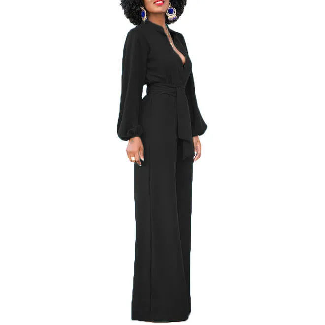 Ketty More Women Solid Color Waistband Button Closure Loose Fit Trouser Jumpsuit-WJC63650