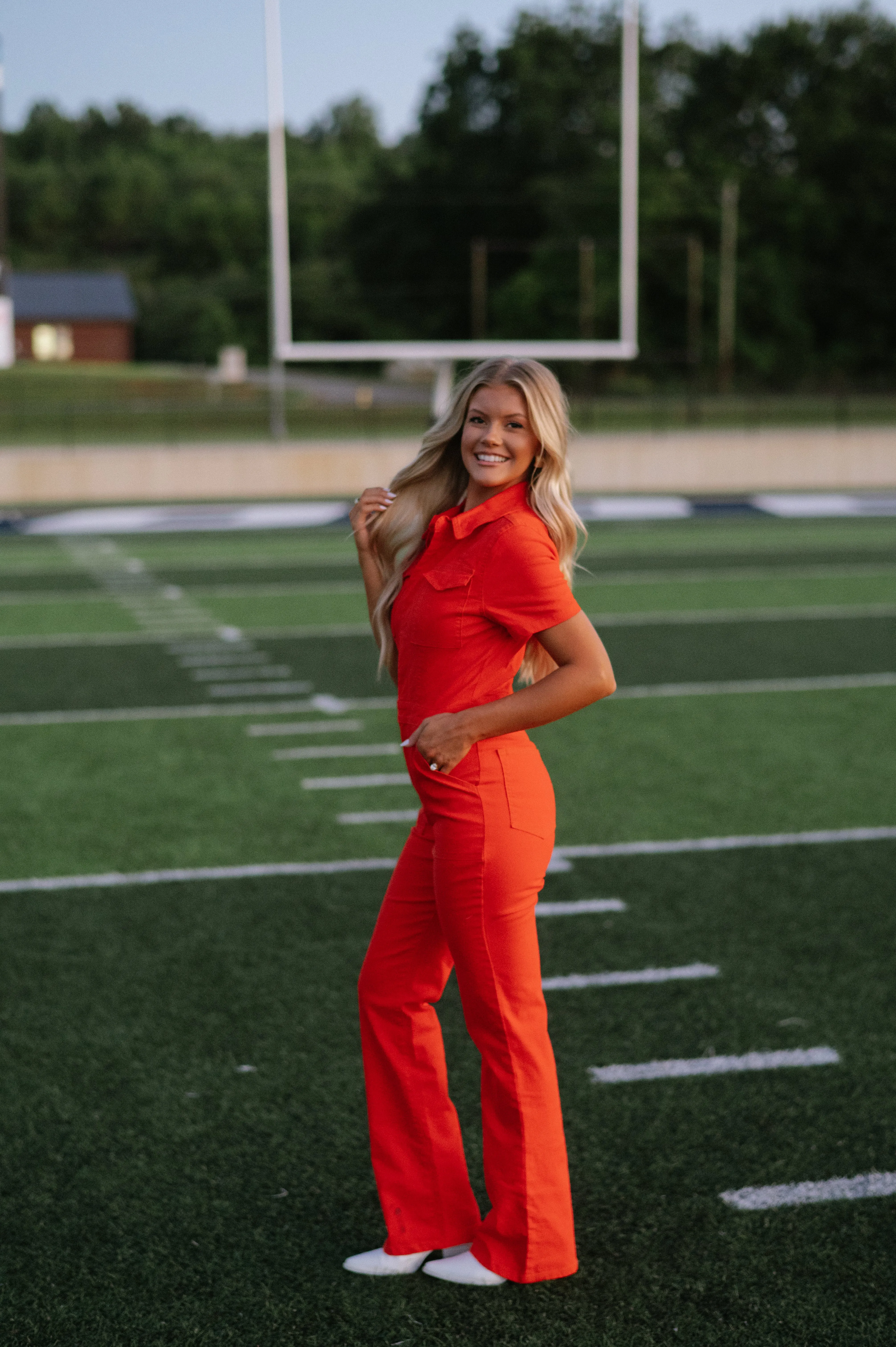 Kristina Utility Jumpsuit-Orange Red