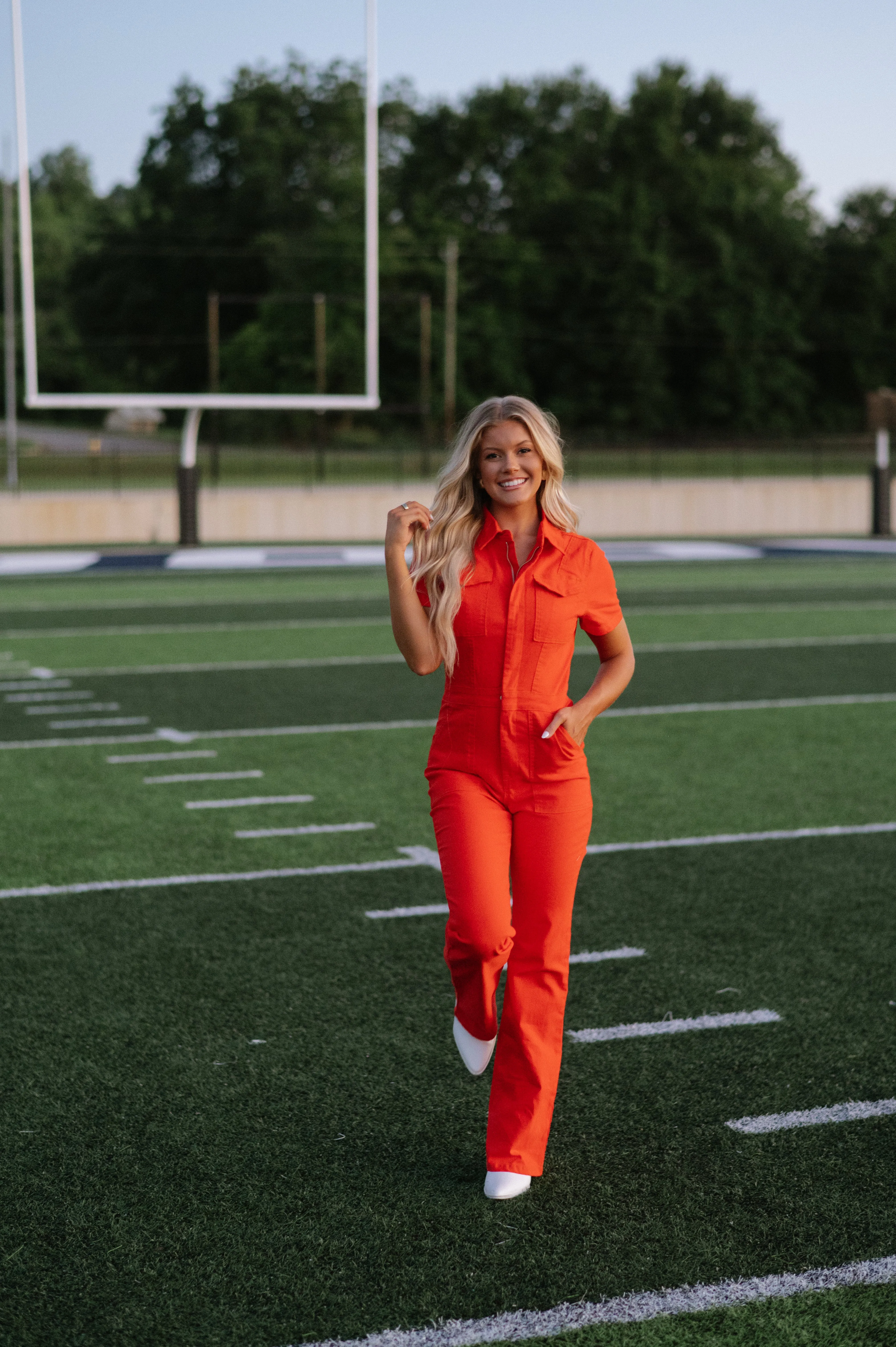 Kristina Utility Jumpsuit-Orange Red