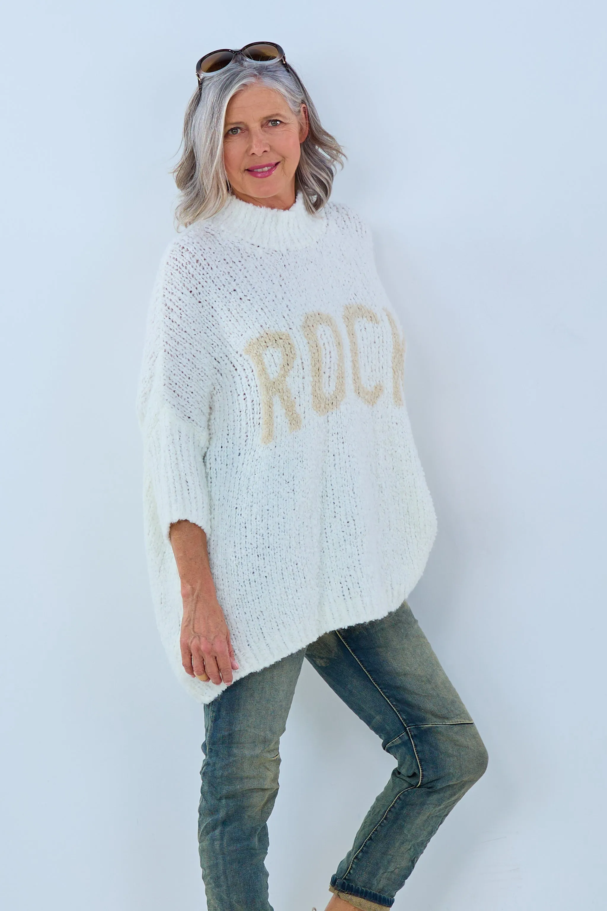 Langer Bouclé Pulli "Rock", ecru