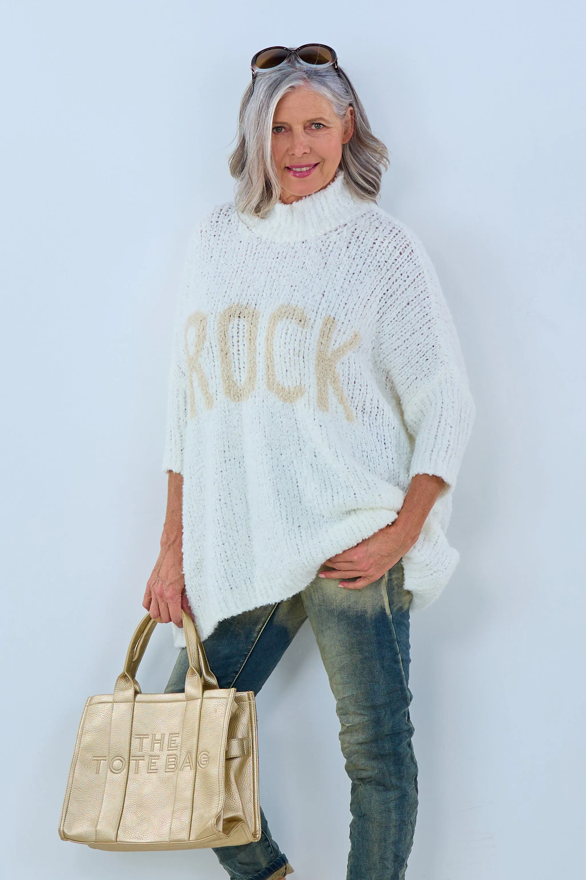 Langer Bouclé Pulli "Rock", ecru