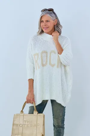 Langer Bouclé Pulli "Rock", ecru