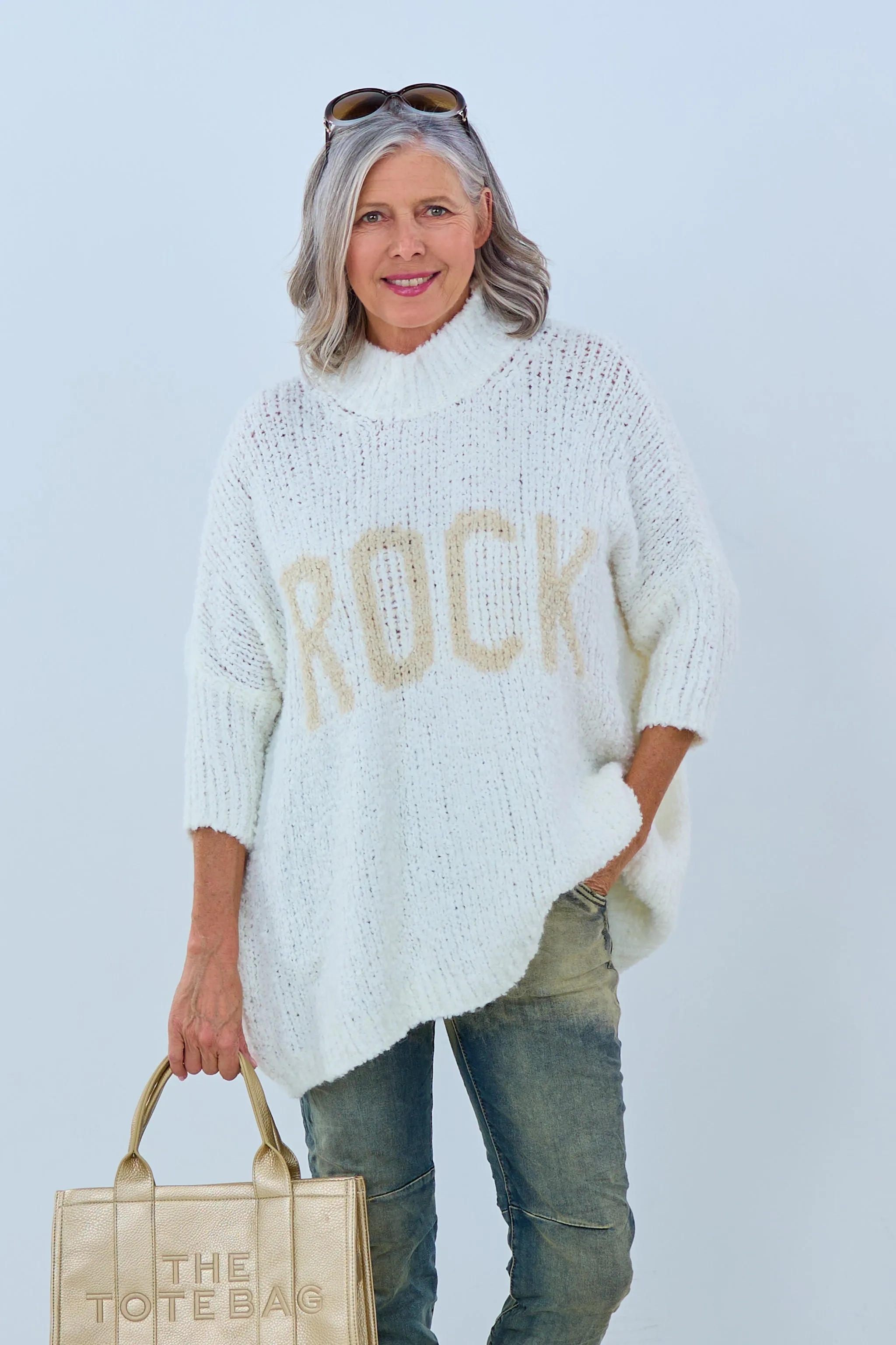 Langer Bouclé Pulli "Rock", ecru