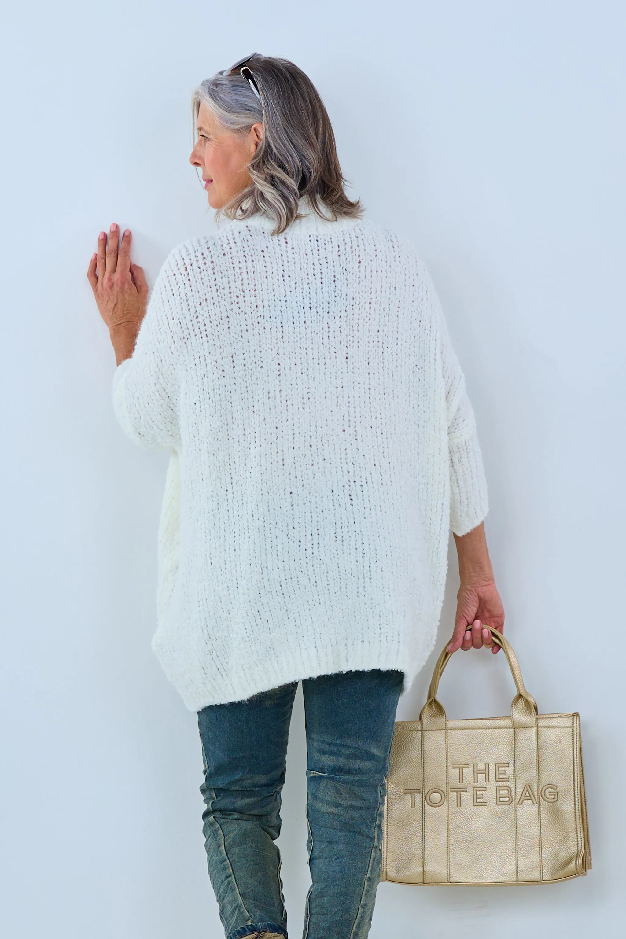 Langer Bouclé Pulli "Rock", ecru