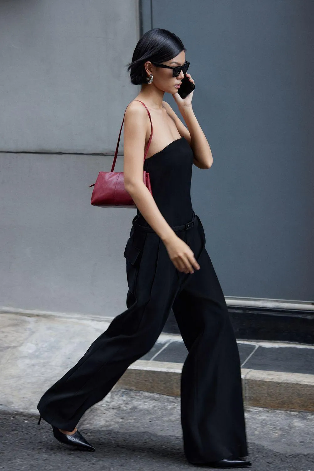 Lawyer Strapless Side Pocket Crepe Floor Length Jumpsuit