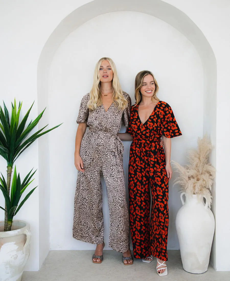 Leopard Printed Satin Jumpsuit