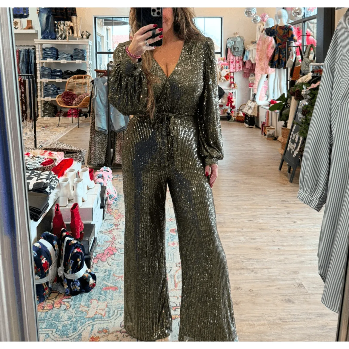 Life of the Party Sequined Wrap Tie Jumpsuit