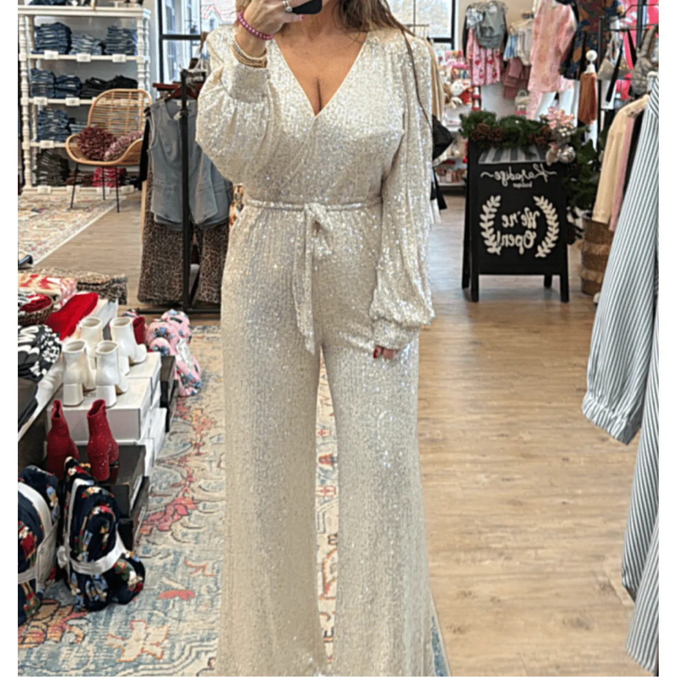 Life of the Party Sequined Wrap Tie Jumpsuit