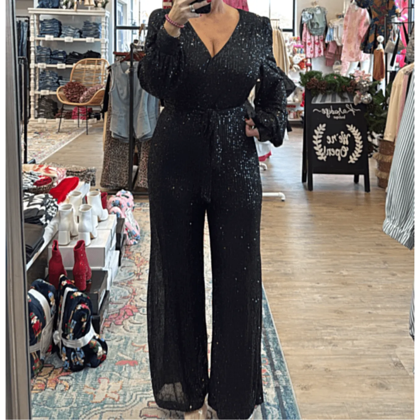 Life of the Party Sequined Wrap Tie Jumpsuit